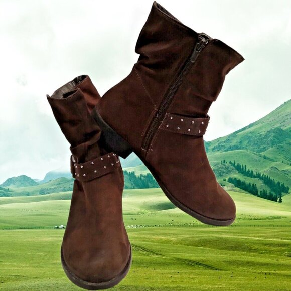 American Eagle Boots Womens Size 7 Ankle Brown Beaded Studs Faux Leather Boots - Picture 4 of 14